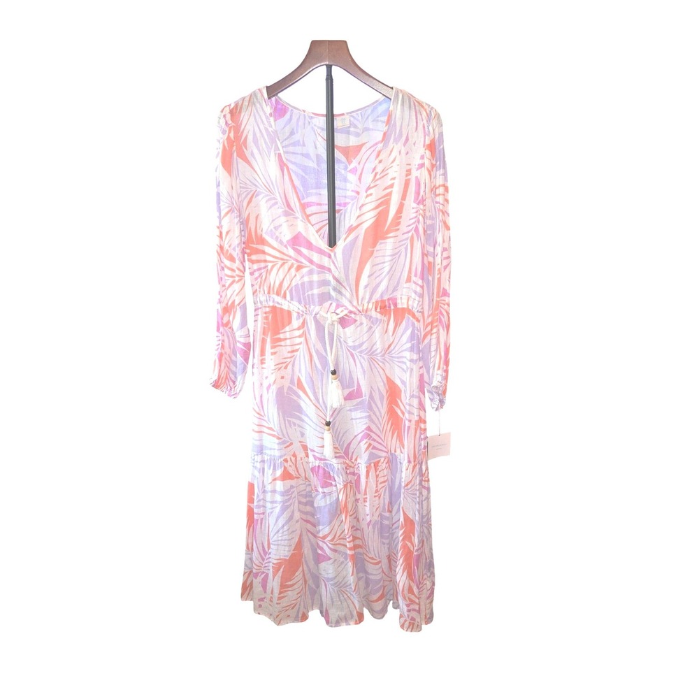 Cynthia Rowley Tropical Palm Print Dress Womens Medium Orange Purple Linen Blend